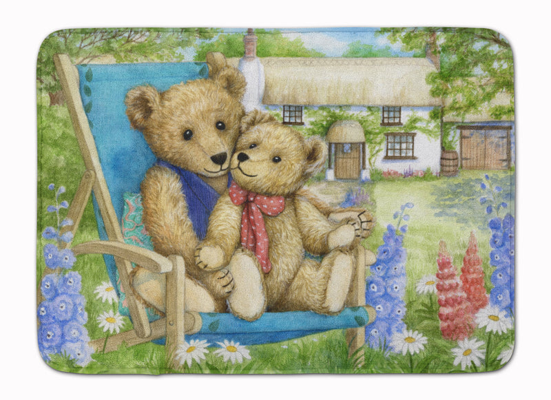 Springtime Teddy Bears in Flowers Machine Washable Memory Foam Mat CDCO0306RUG