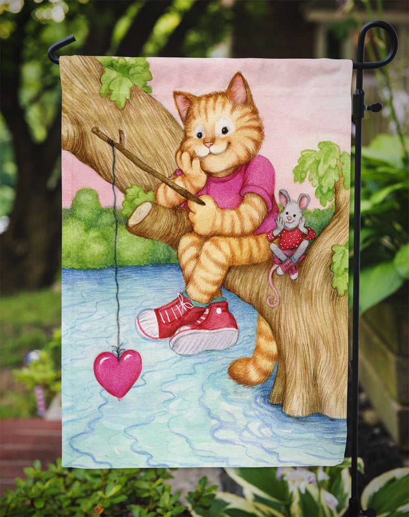 Valentine Cat Fishing For Love Flag Garden Size CDCO0320GF