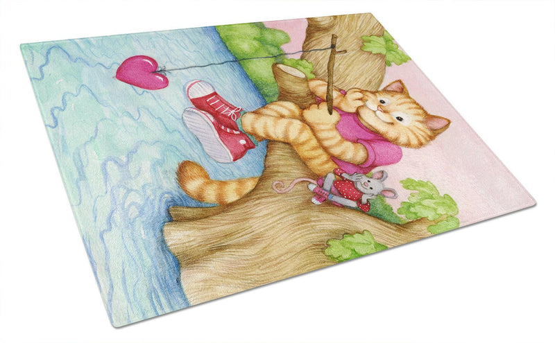 Valentine Cat Fishing For Love Glass Cutting Board Large CDCO0320LCB