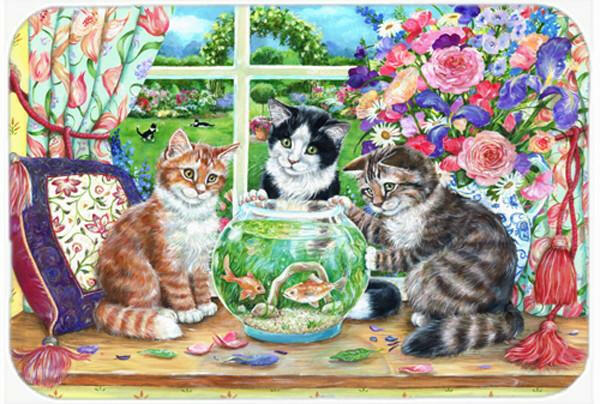 Cats Just Looking in the fish bowl Glass Cutting Board Large CDCO0325LCB