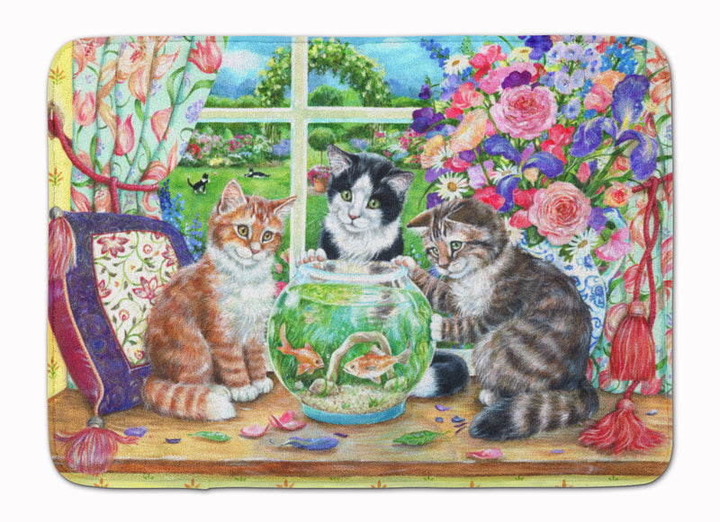 Cats Just Looking in the fish bowl Machine Washable Memory Foam Mat CDCO0325RUG