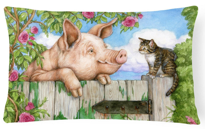 Pig at the Gate with the Cat Fabric Decorative Pillow CDCO0349PW1216