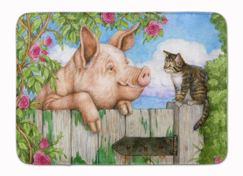 Pig at the Gate with the Cat Machine Washable Memory Foam Mat CDCO0349RUG