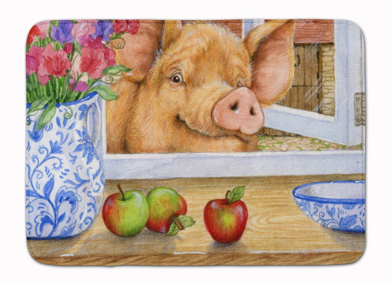 Pig trying to reach the Apple in the Window Machine Washable Memory Foam Mat CDCO0352RUG