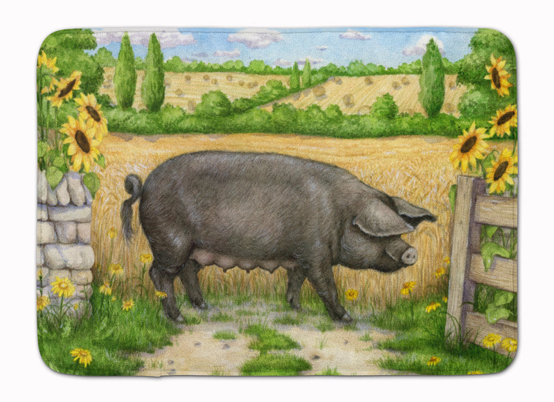 Black Pig with Sunflowers Machine Washable Memory Foam Mat CDCO0373RUG