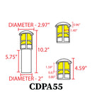 CDPA55 3W 12V Low Voltage 3000K Warm White Integrated LED Garden Bollard Aluminum Path Light