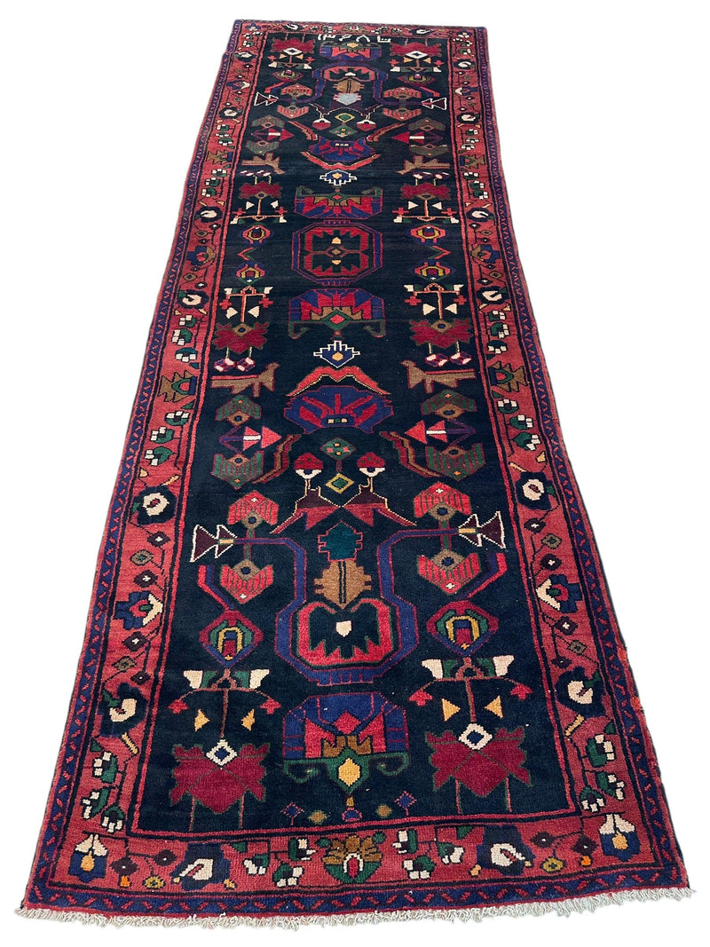 Hand-Knotted Persian Hamadan Runner - 3'6" x 10' | Tribal Wool Rug