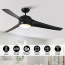 60" Wall Control 3 Blades Black Ceiling Fan with LED Lighting