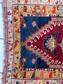 Hand-Knotted Antique Turkish Melas Wool Rug – 4'3" x 5'11" – Vibrant Geometric Motifs