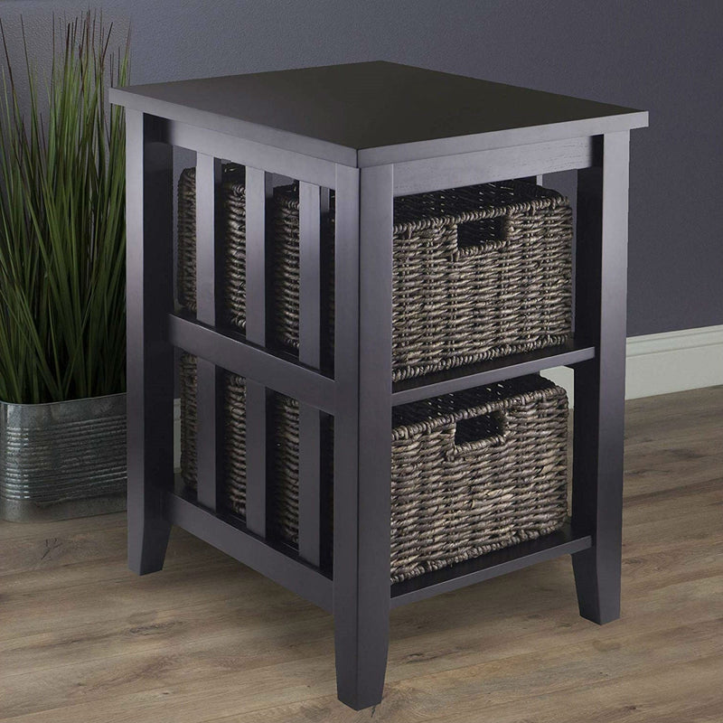 Espresso 3 Tier Bookcase Shelf Accent Table with 2 Small Storage Baskets, photo 4 of 4