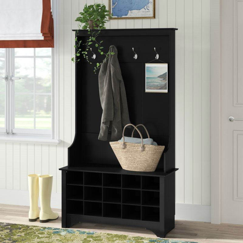 Black Entryway Hall Tree Shoe Cubbie Coat Rack, photo 3 of 4