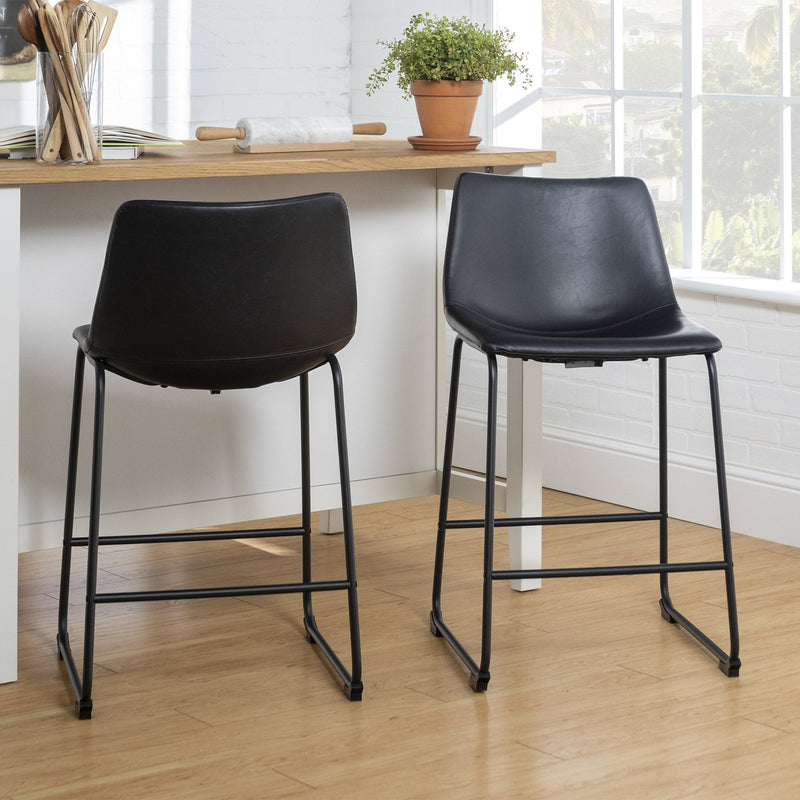 Faux Leather Counter Stools Set of 2