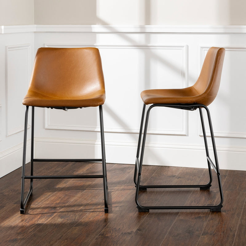 Faux Leather Counter Stools Set of 2