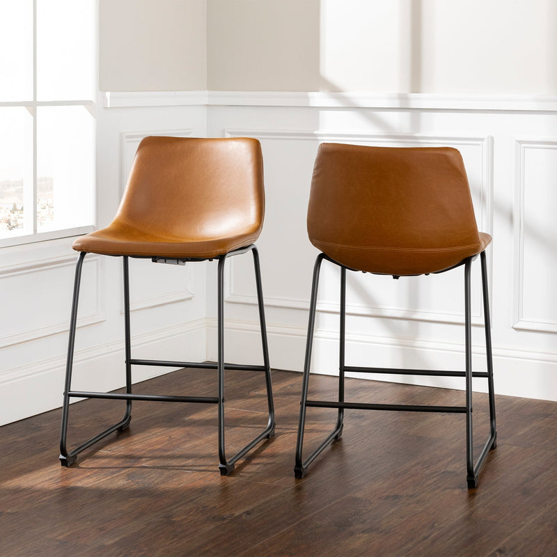 Faux Leather Counter Stools Set of 2