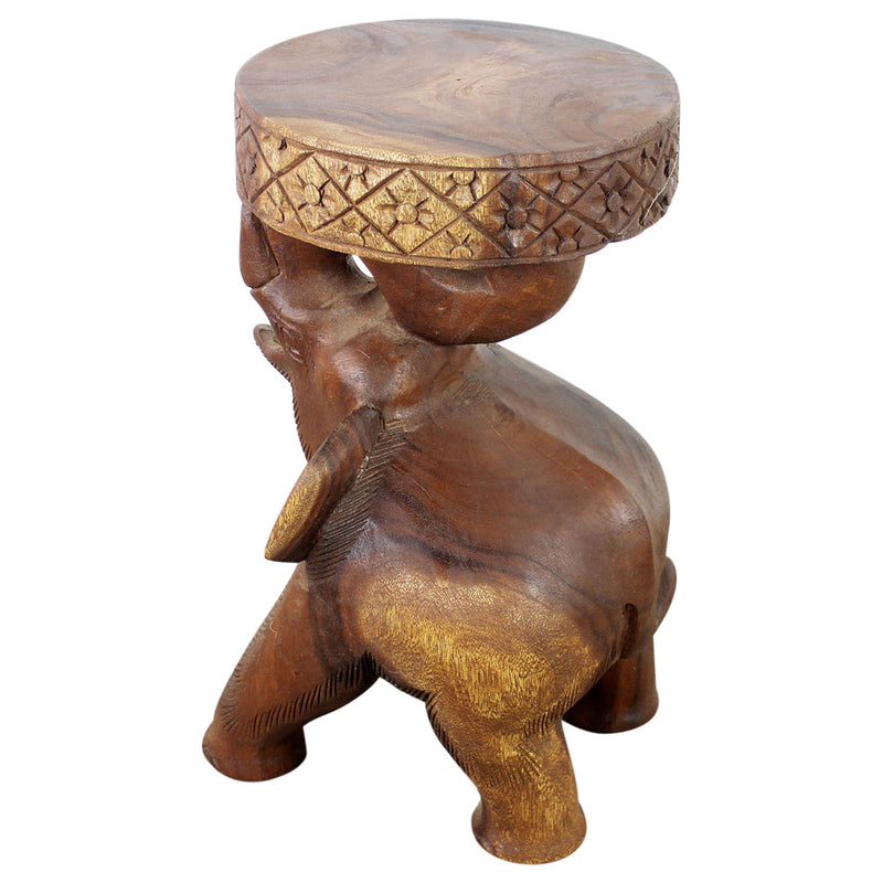 Haussmann® Wood Elephant Chang Stool 11 in DIA x 20 in H Walnut Oil