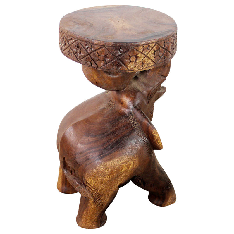 Haussmann® Wood Elephant Chang Stool 11 in DIA x 20 in H Walnut Oil