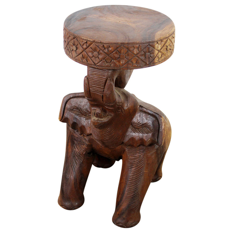 Haussmann® Wood Elephant Chang Stool 11 in DIA x 20 in H Walnut Oil