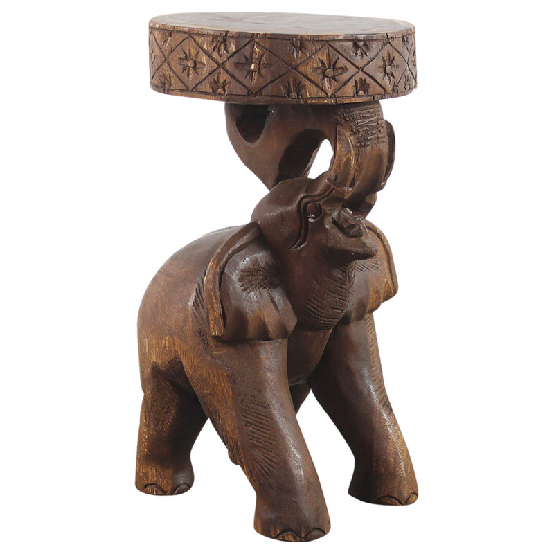 Haussmann® Wood Elephant Chang Stool 11 in DIA x 20 in H Walnut Oil