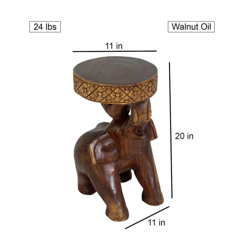 Haussmann® Wood Elephant Chang Stool 11 in DIA x 20 in H Walnut Oil