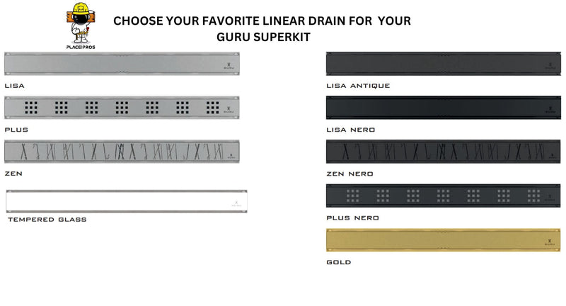 GURU Shower Linear Drain Superkit 49-1/2"x71-1/2" PVC with Drain