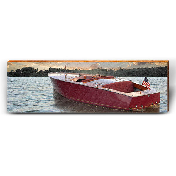 Vintage Boat Sunset | Wall Art Print on Real Wood