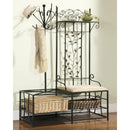 Entryway Hall Tree Coat Rack Storage Bench with Scrolling Leaves Scrollwork