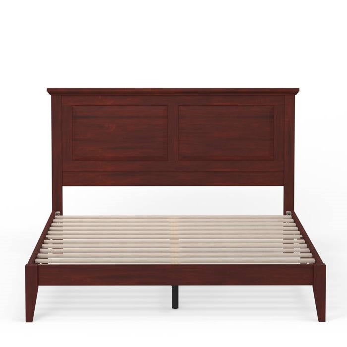Queen Traditional Solid Oak Wooden Platform Bed Frame with Headboard in Cherry, photo 5 of 5