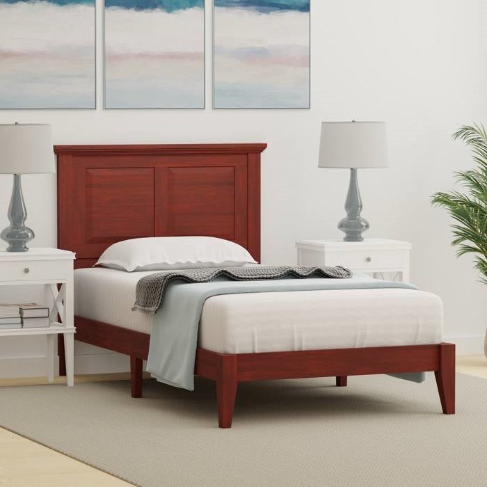 Twin Traditional Solid Oak Wooden Platform Bed Frame with Headboard in Cherry, photo 3 of 5