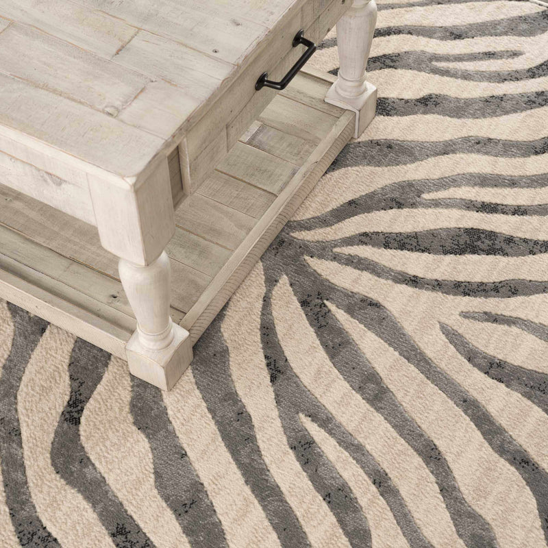 Gray Ecorse Zebra Print Area Rug