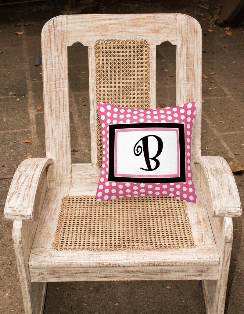 Monogram Initial B Pink Black Polka Dots Decorative Canvas Fabric Pillow CJ1001