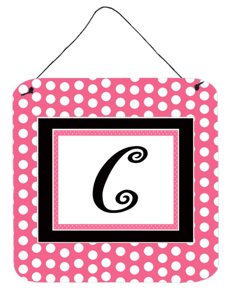 Letter C Initial  - Pink Black Polka Dots Wall or Door Hanging Prints