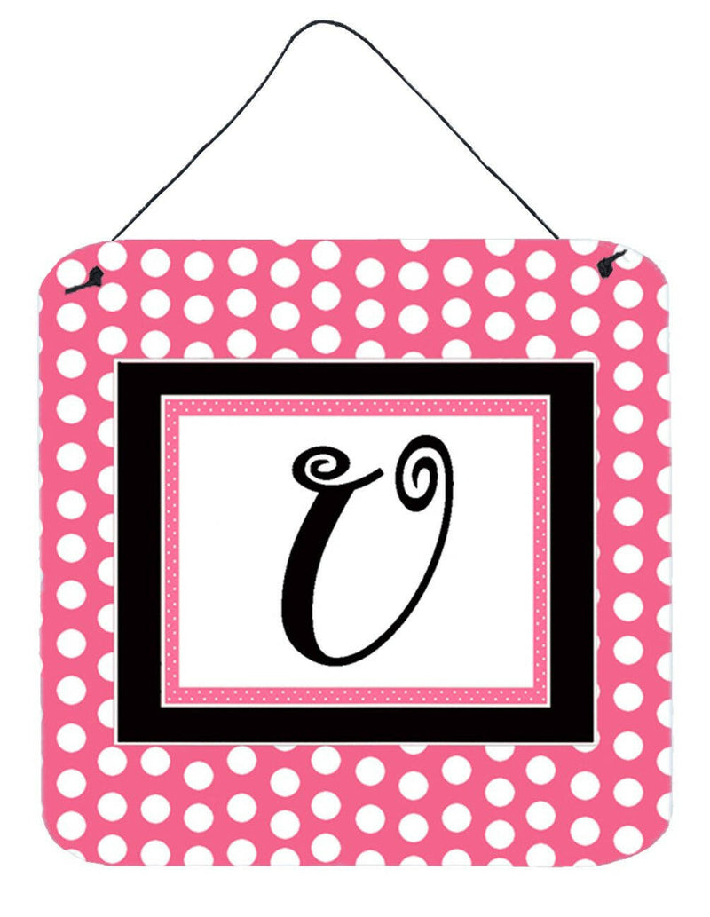 Letter U Initial  - Pink Black Polka Dots Wall or Door Hanging Prints