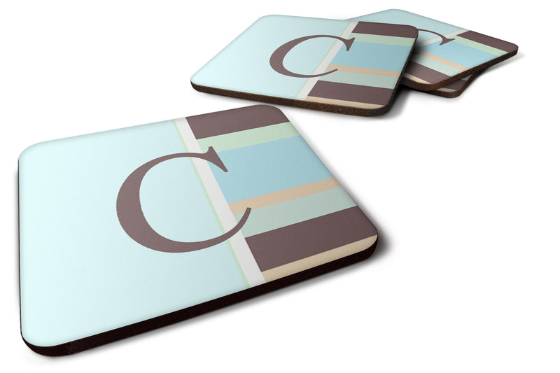 Set of 4 Monogram - Blue Stripes Foam Coasters Initial Letter C