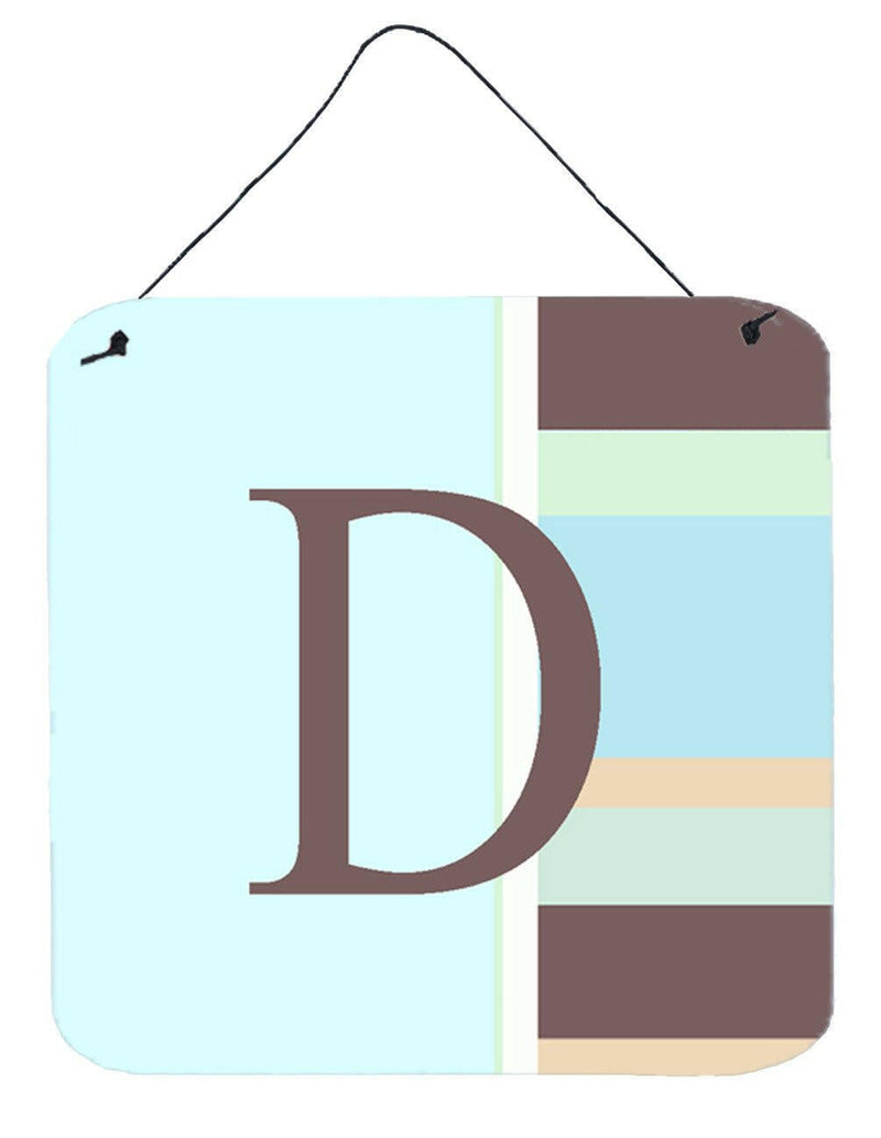 Letter D Initial Monogram - Blue Stripes Wall or Door Hanging Prints