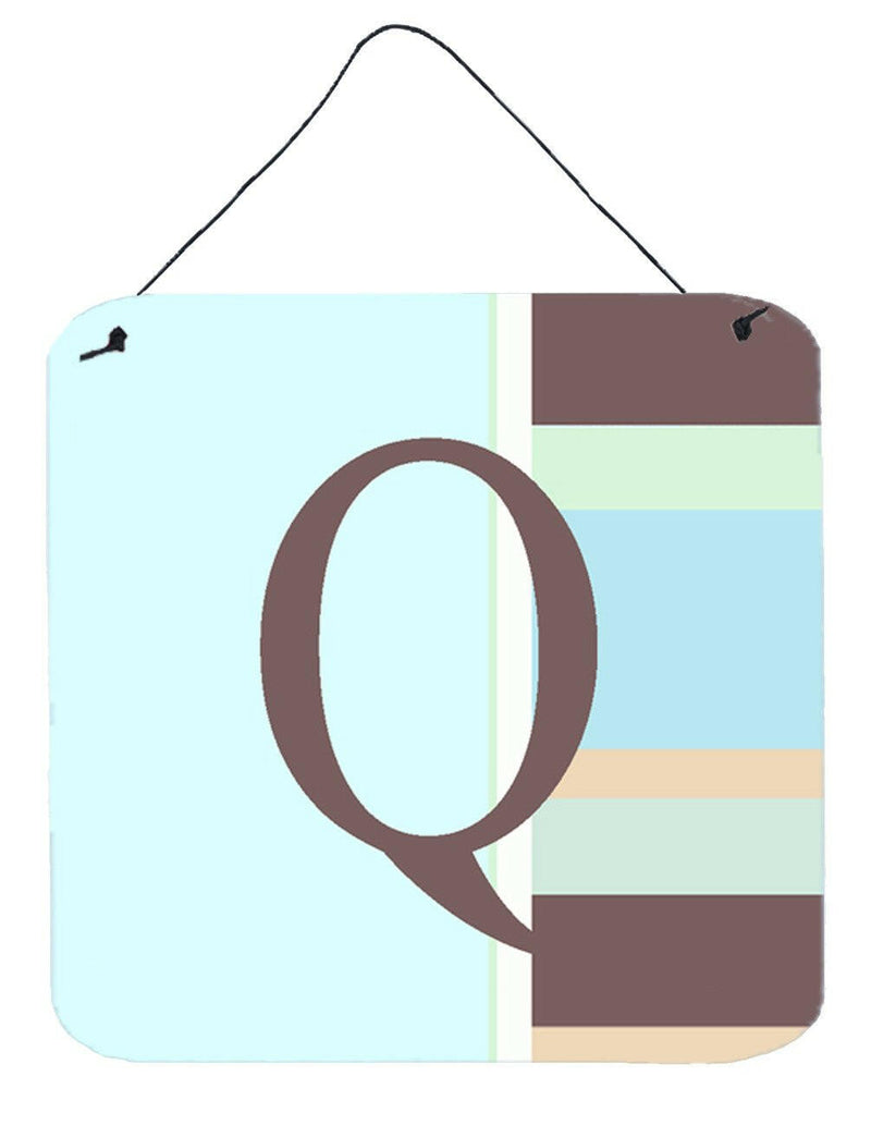 Letter Q Initial Monogram - Blue Stripes Wall or Door Hanging Prints