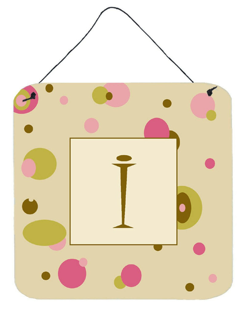 Letter I Initial Monogram - Tan Dots Wall or Door Hanging Prints