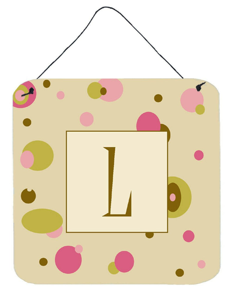 Letter L Initial Monogram - Tan Dots Wall or Door Hanging Prints