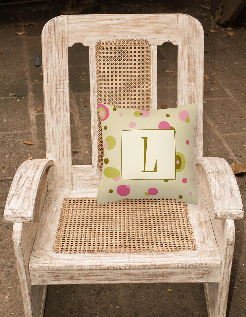 Letter L Initial Monogram - Tan Dots Decorative   Canvas Fabric Pillow