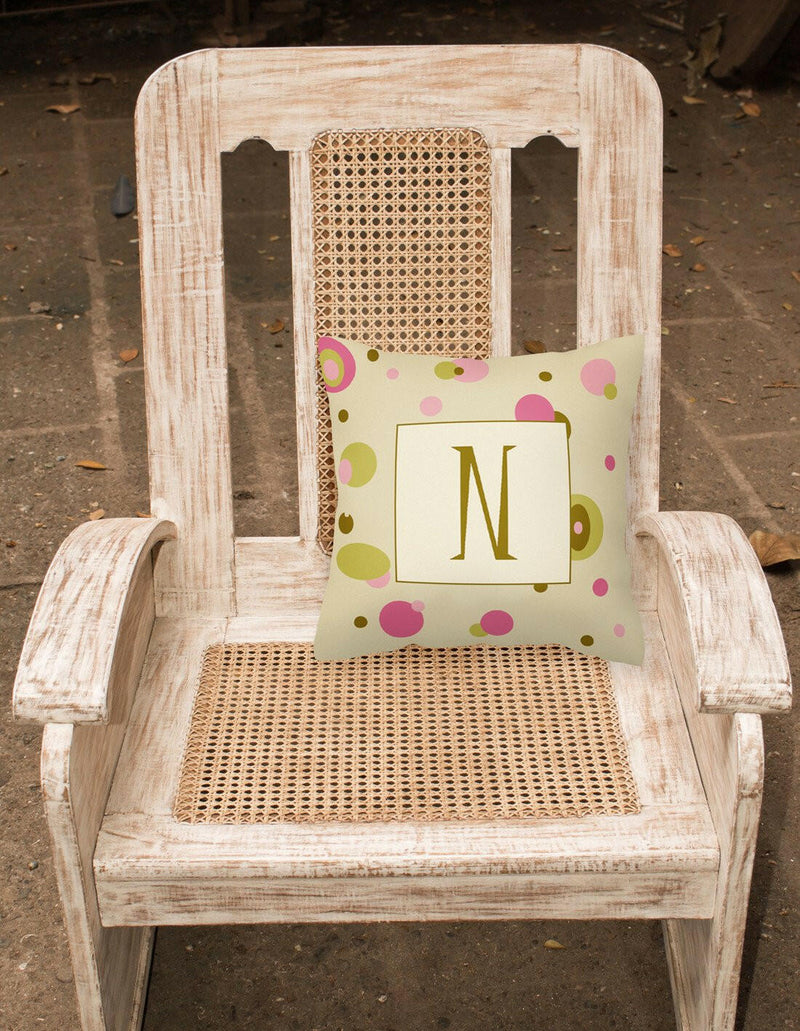 Letter N Initial Monogram - Tan Dots Decorative   Canvas Fabric Pillow