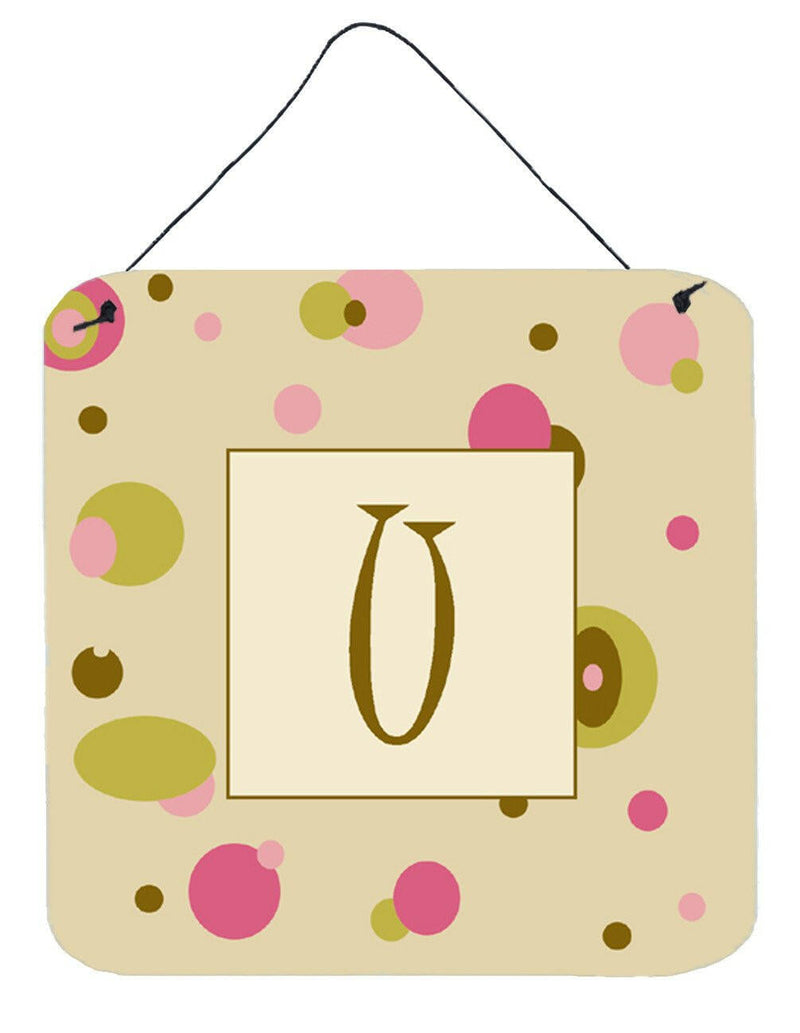 Letter U Initial Monogram - Tan Dots Wall or Door Hanging Prints