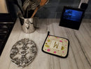 Letter W Initial Monogram - Tan Dots Pot Holder Set of 2 Heat Resistant Quilted Hot Pads 7.5 x 7.5 Inch, Insulated Kitchen Trivets for Cooking & Baking