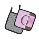 Letter G Initial Monogram - Pink Stripes Pot Holder Set of 2 Heat Resistant Quilted Hot Pads 7.5 x 7.5 Inch, Insulated Kitchen Trivets for Cooking & Baking