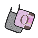 Letter O Initial Monogram - Pink Stripes Pot Holder Set of 2 Heat Resistant Quilted Hot Pads 7.5 x 7.5 Inch, Insulated Kitchen Trivets for Cooking & Baking