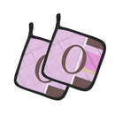 Letter O Initial Monogram - Pink Stripes Pot Holder Set of 2 Heat Resistant Quilted Hot Pads 7.5 x 7.5 Inch, Insulated Kitchen Trivets for Cooking & Baking