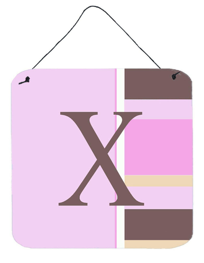 Letter X Initial Monogram - Pink Stripes Wall or Door Hanging Prints