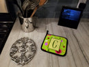 Letter C Monogram - Lime Green Pot Holder Set of 2 Heat Resistant Quilted Hot Pads 7.5 x 7.5 Inch, Insulated Kitchen Trivets for Cooking & Baking