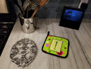 Letter I Monogram - Lime Green Pot Holder Set of 2 Heat Resistant Quilted Hot Pads 7.5 x 7.5 Inch, Insulated Kitchen Trivets for Cooking & Baking