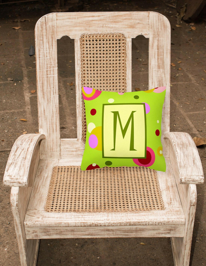 Letter M Initial Monogram - Green Decorative   Canvas Fabric Pillow