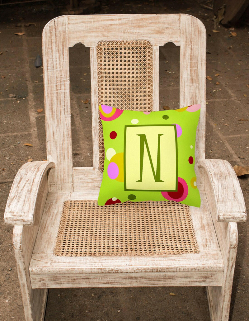 Letter N Initial Monogram - Green Decorative   Canvas Fabric Pillow