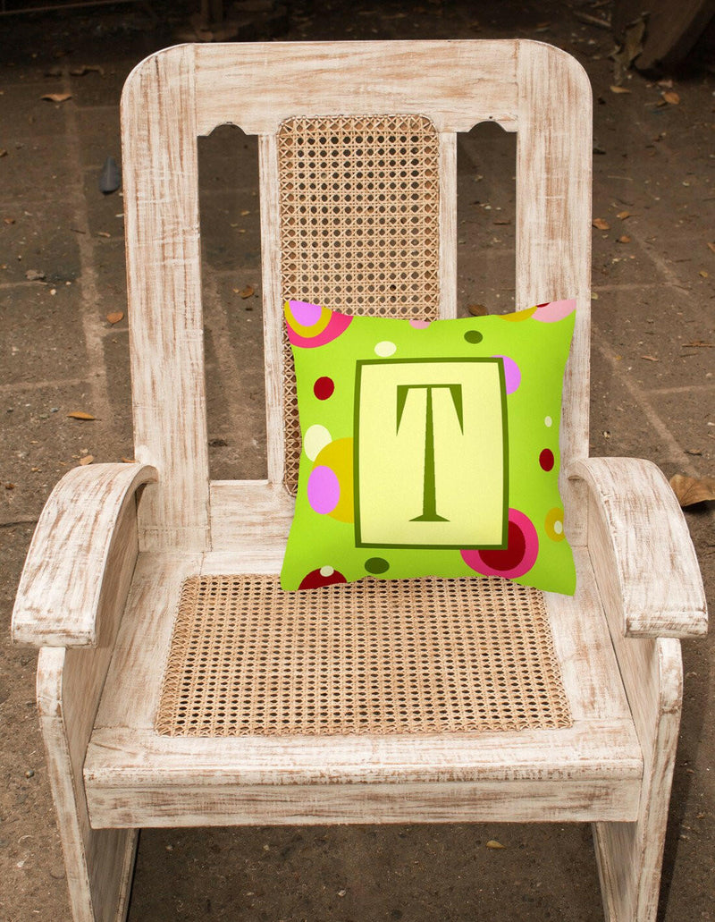 Letter T Initial Monogram - Green Decorative   Canvas Fabric Pillow